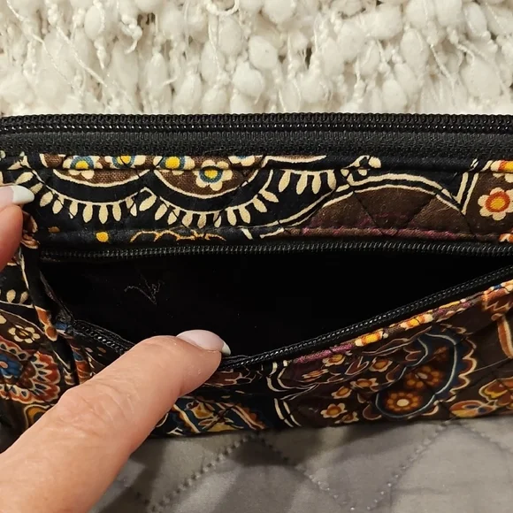 Vera Bradley Kensington Zip Around Paisley Quilted Wallet - Black, Brown, Orange - Picture 3 of 16